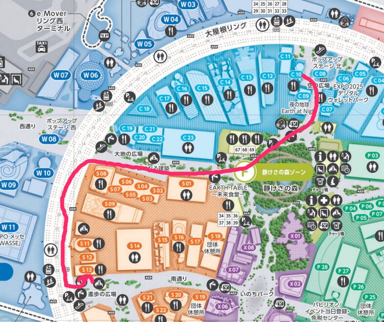 モナコパビリオンからオランダパビリオンの地図